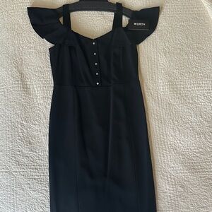 Worth Size 8 Black Mini Dress with Ruffle Cold Shoulder Sleeves